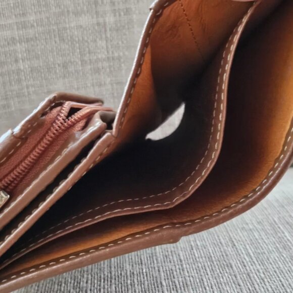 Nina Ricchi Wallet Trifold Cardholder Zip Around Coin Pocket Brown Leather Purse - Picture 8 of 12